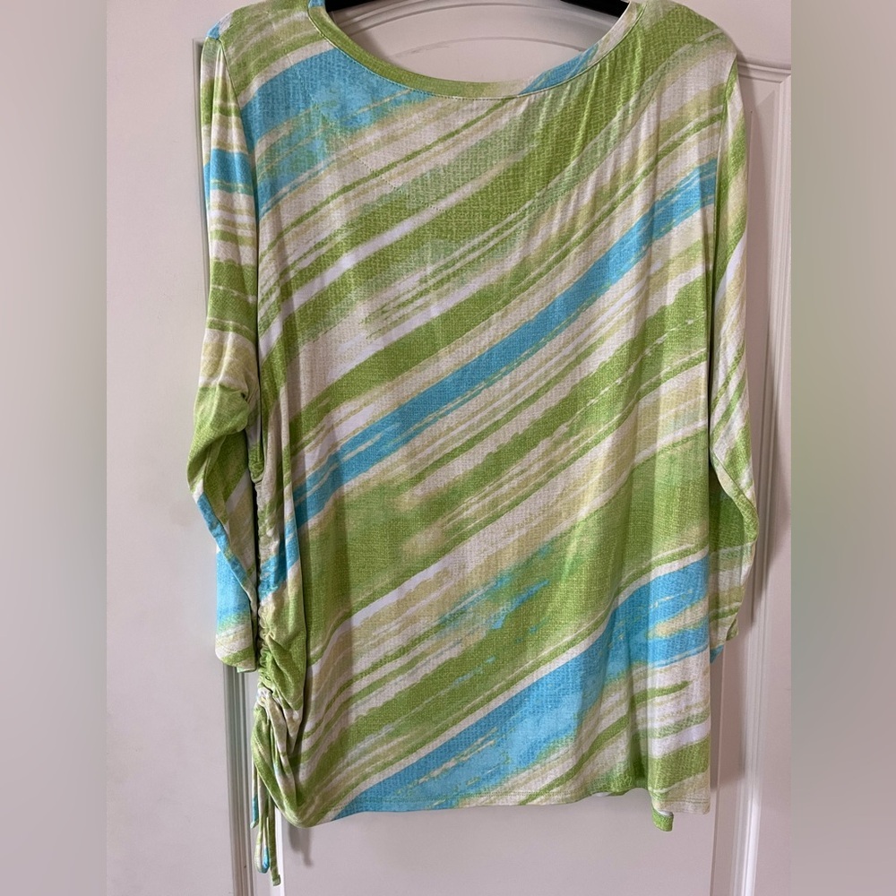 Ruby Rd. Favorites Lime Green & Turquoise Rayon Summer Blouse Women’s XL - Picture 3 of 11